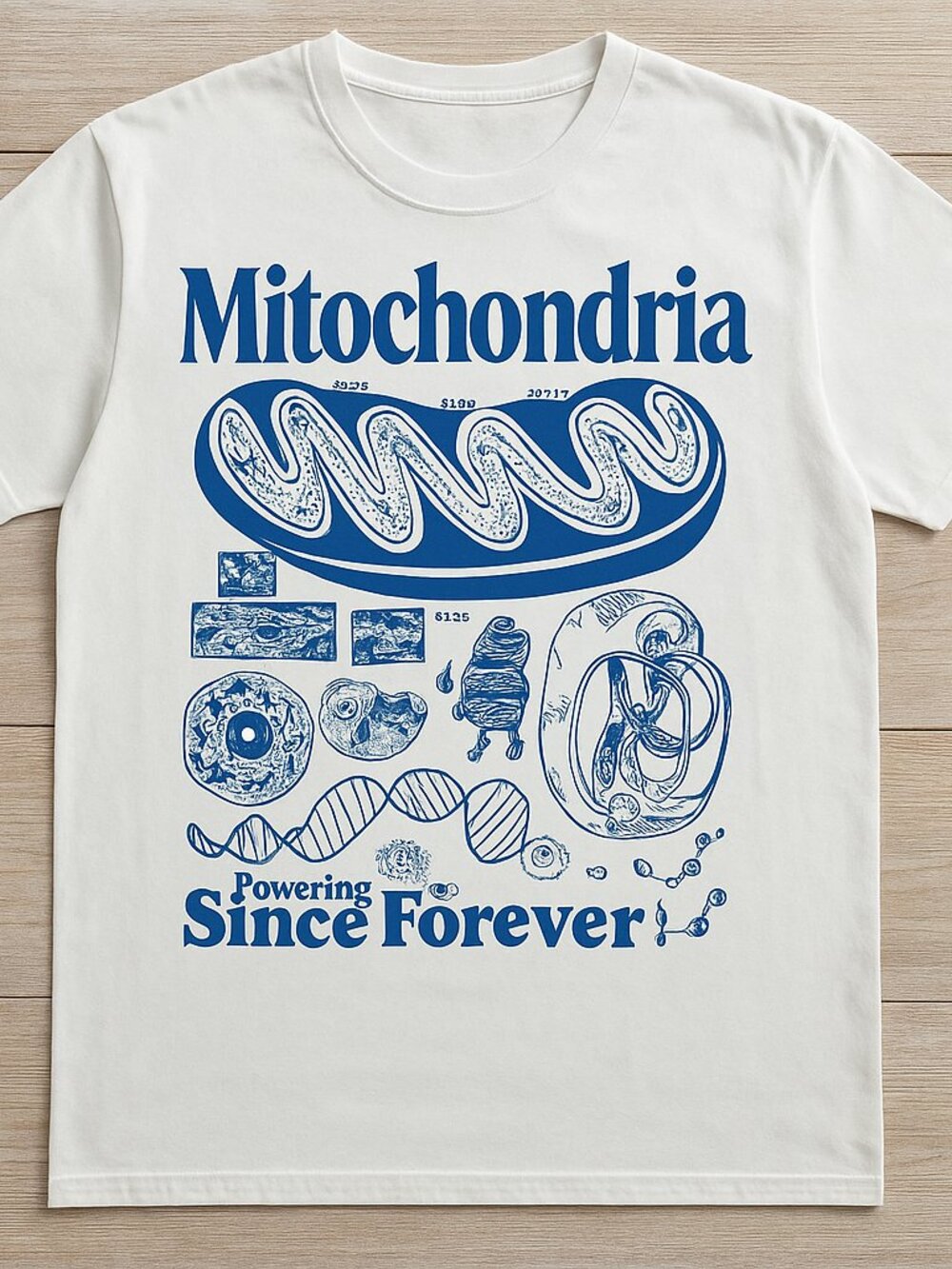 Mitochondria Powerhouse Biology Graphic Tee Blue White Unisex Science T-Shirt